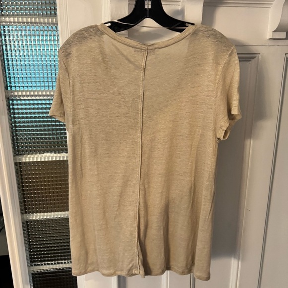 Gerard Darel Paris Shirt Womens Size 2 Tan Tee Shirt  V-neck Designer 100% Linen - Picture 5 of 10